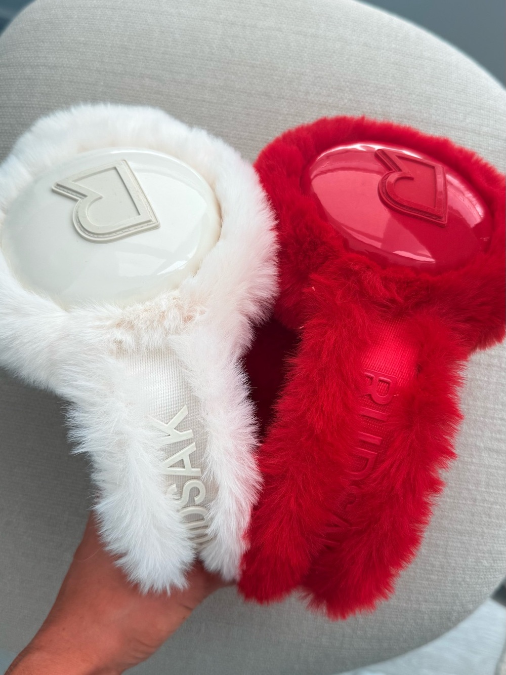 Rudsak Faux Fur Ear Muffs - White & Red